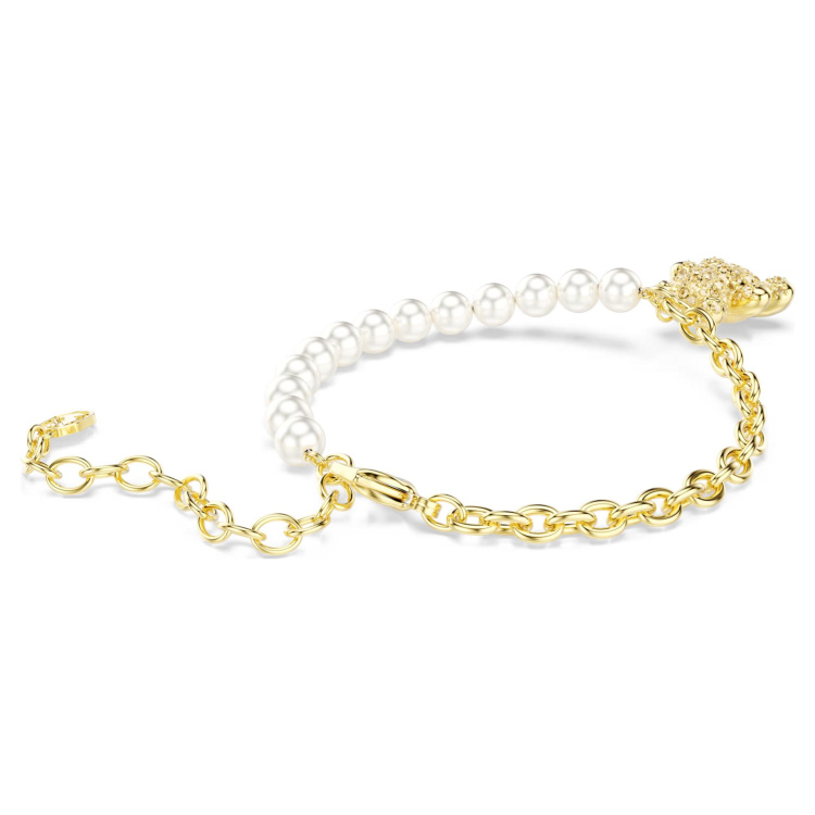 Idyllia bracelet Crystal pearl, Round cut, Teddy, Gold tone, Gold-tone plated